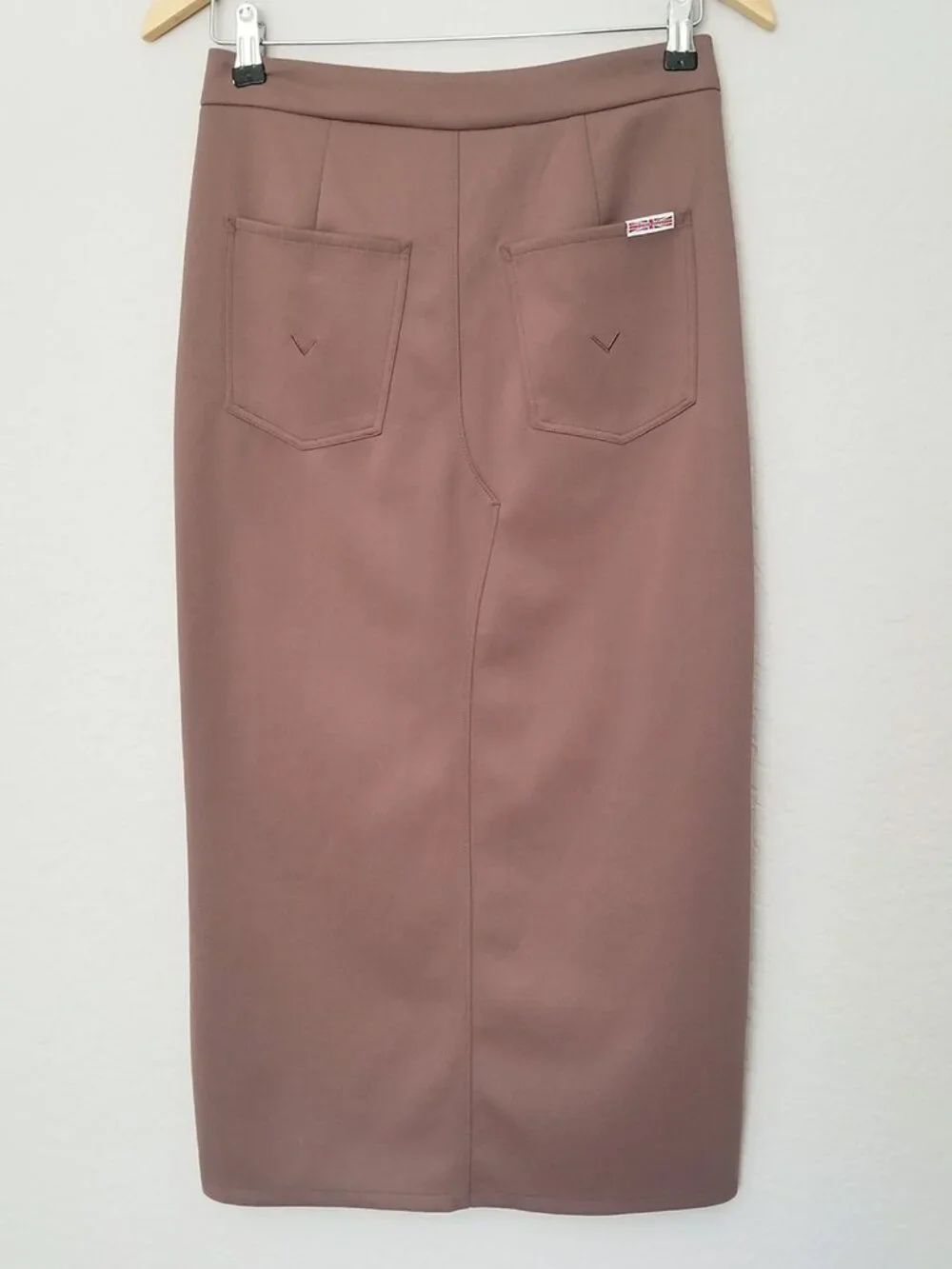 Hudson Jeans Women's XS Reconstructed Midi Skirt Deep Taupe Brown Stretch $185